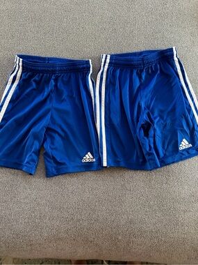 adidas Royal Blue Kids Athletic Shorts with White Stripes Set of 2